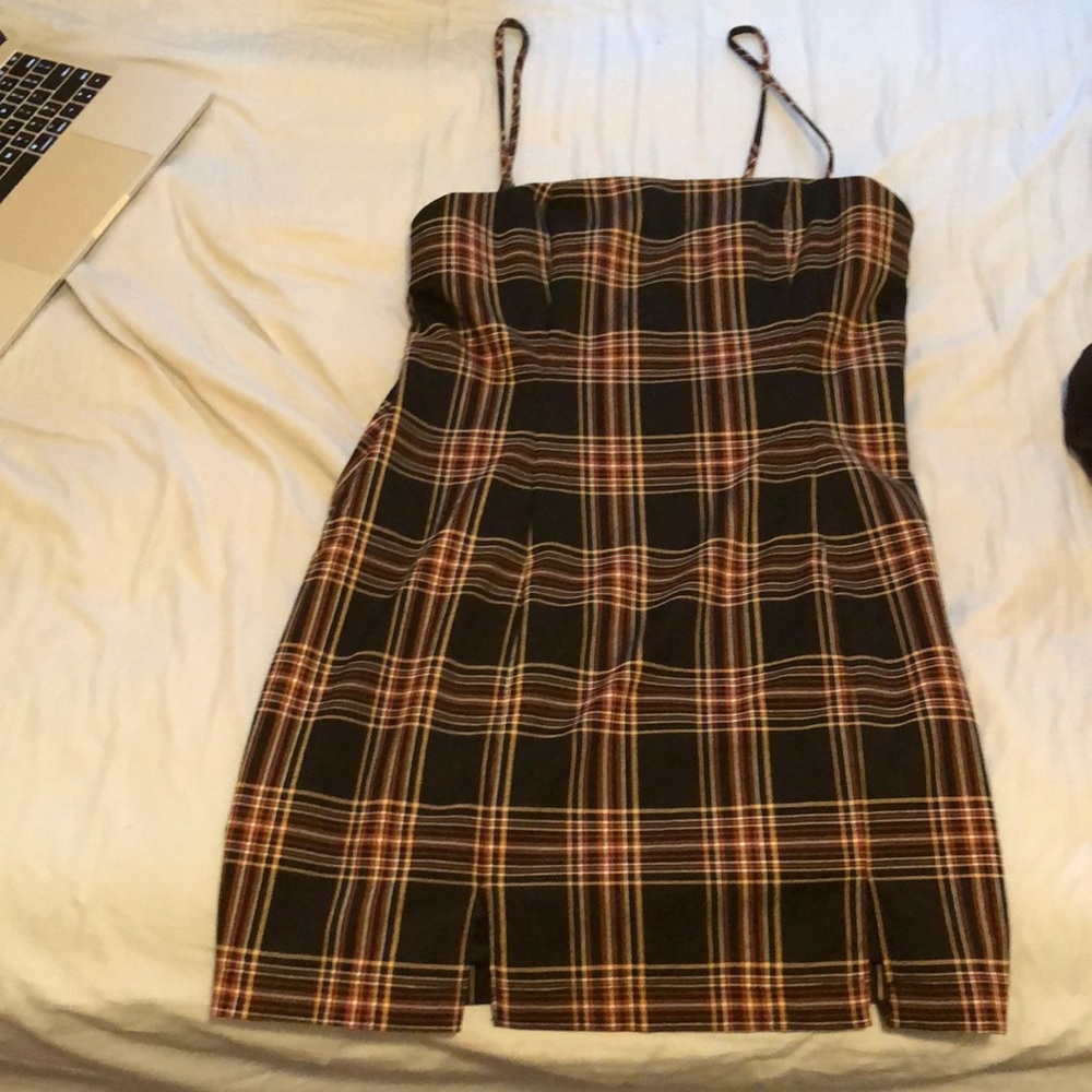 Fitted Plaid Spaghetti Strap Dress